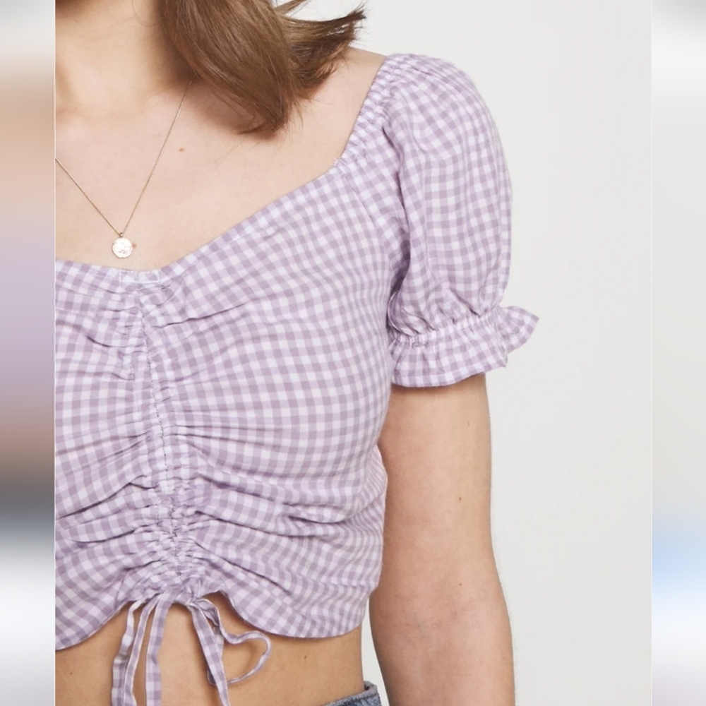 HOLLISTER Purple White Gingham Plaid Crop Top‎ Shirt